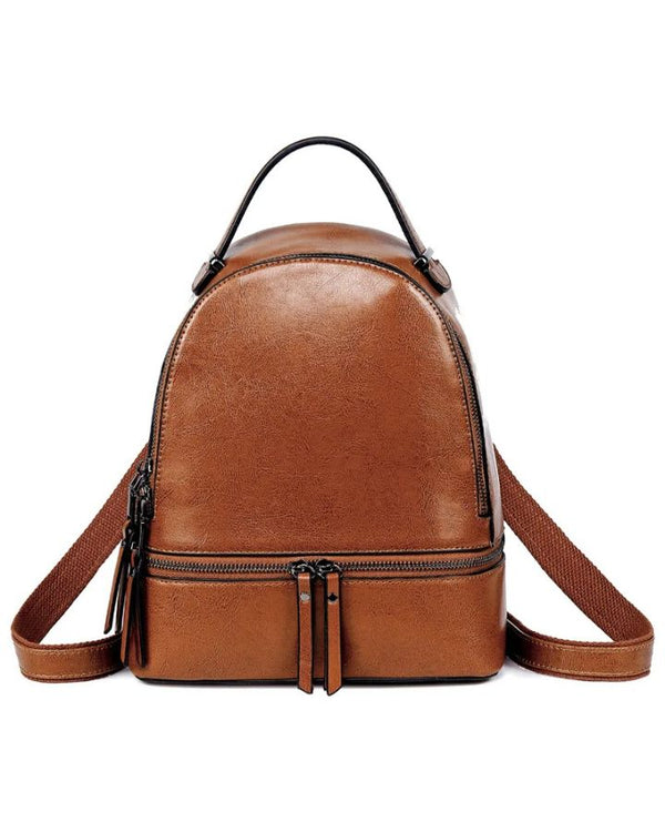 Petit sac à dos en cuir pour femme, marron vue de face