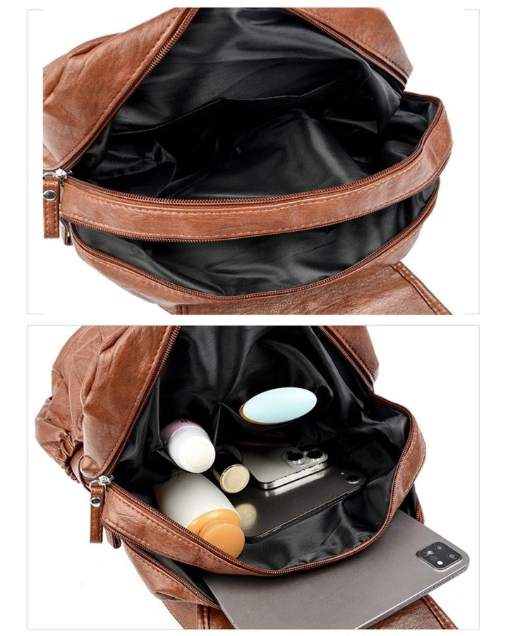 Petit Sac à Dos en Simili Cuir Femme, vue d'intérieur avec multiples poches et compartiments