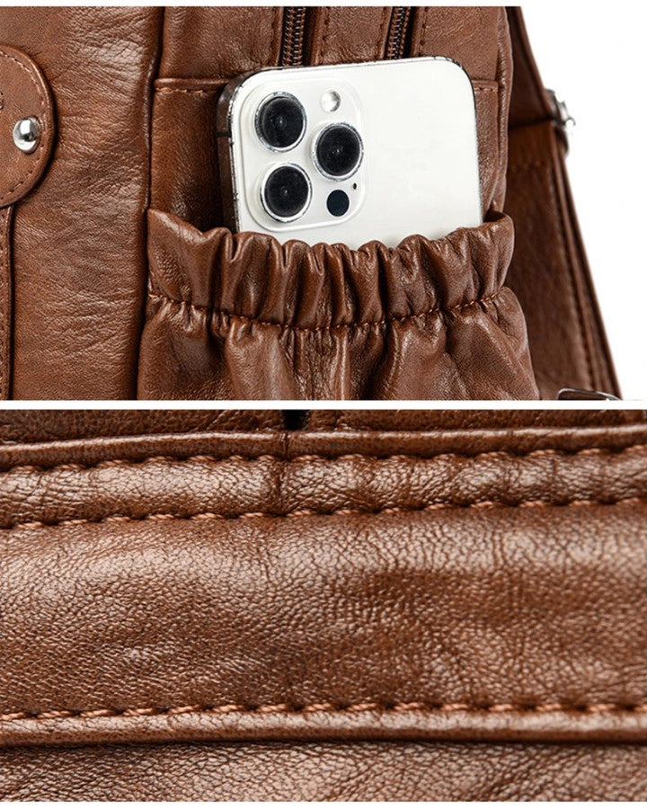 Petit Sac à Dos en Simili Cuir Femme, détails, poche latérale élastique