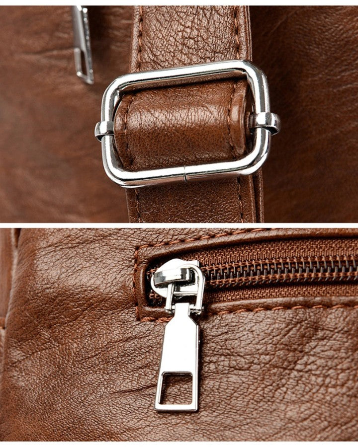 Petit Sac à Dos en Simili Cuir Femme, détails boucles et fermetures métaliques