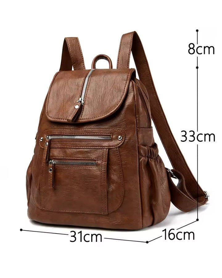 Petit Sac à Dos en Simili Cuir Femme, dimensions : 33+8 x 31 x 16 cm