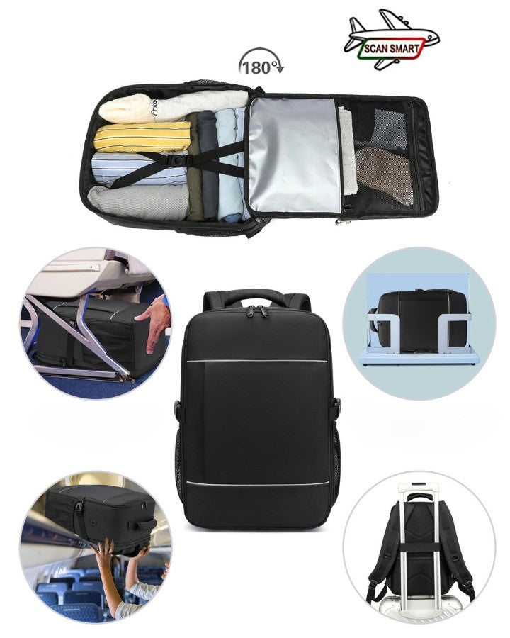 Sac à Dos 40/20/25 - Bagage Cabine, ouverture à 180°, agréé TSA, à glisser sous le siège de l'avion