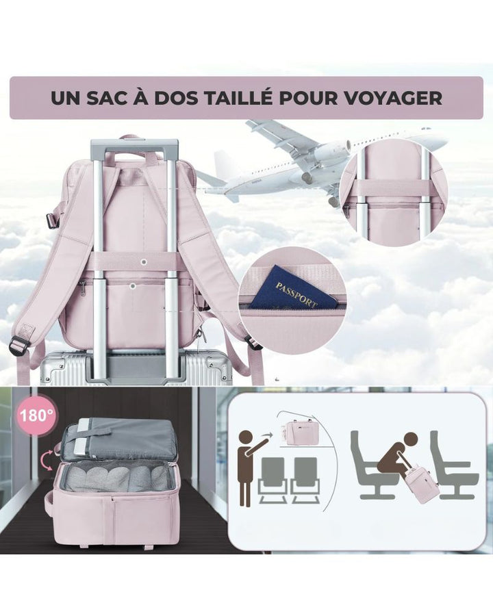 Sac à dos 40 x 20 x 25 cm Ryanair, bande de fixation trolley et format adapté aux dimensions cabine pour mettre sous le siège