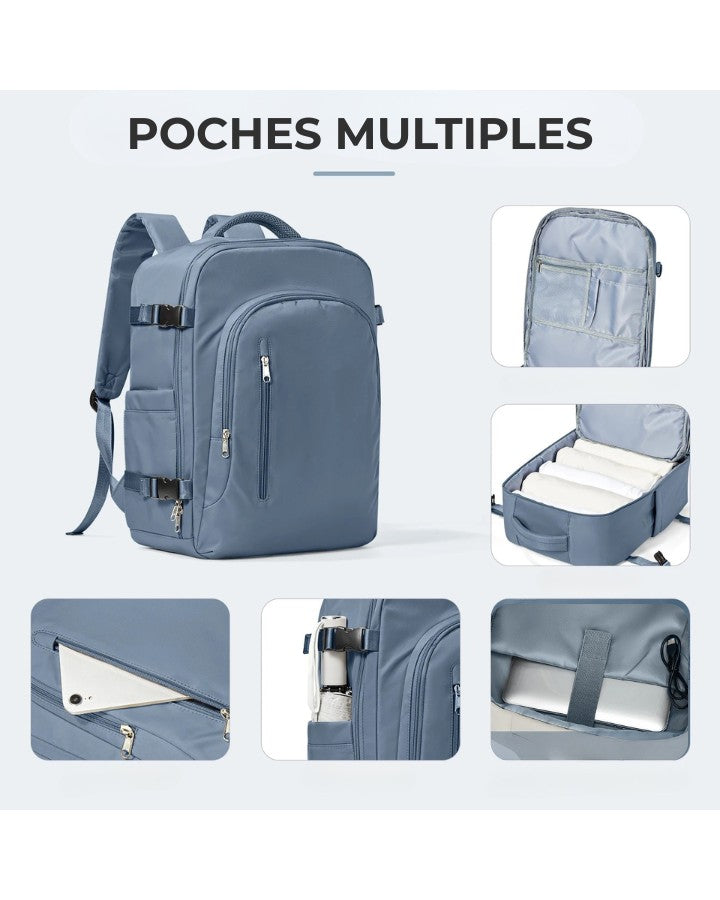 Sac à dos 45 x 36 x 20 cm avec multiples poches pour voyager