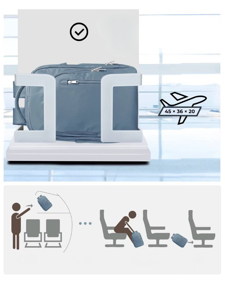 Sac à dos 45 x 36 x 20 cm dimensions format bagage cabine adapté sous le siège d'un avion