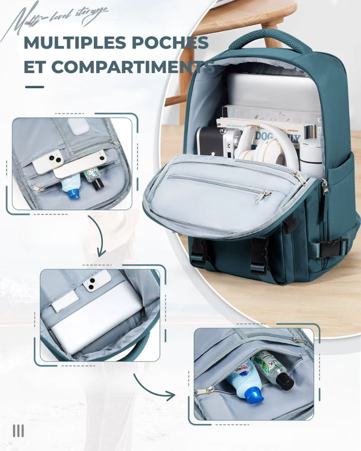 Sac à dos 45 x 36 x 20 cm, multiples compartiments et poches intérieures