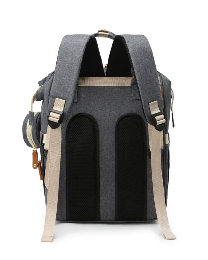 vue arrière ergonomique du sac à dos à langer oxford avec bretelles rembourrées confortables