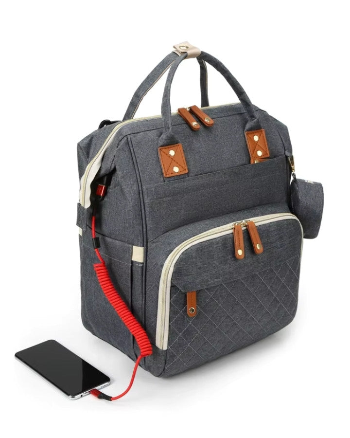 sac à dos à langer oxford avec port USB intégré pour recharger téléphone portable en déplacement