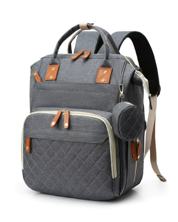 sac à dos à langer oxford grande capacité en tissu gris avec poches multiples et design élégant