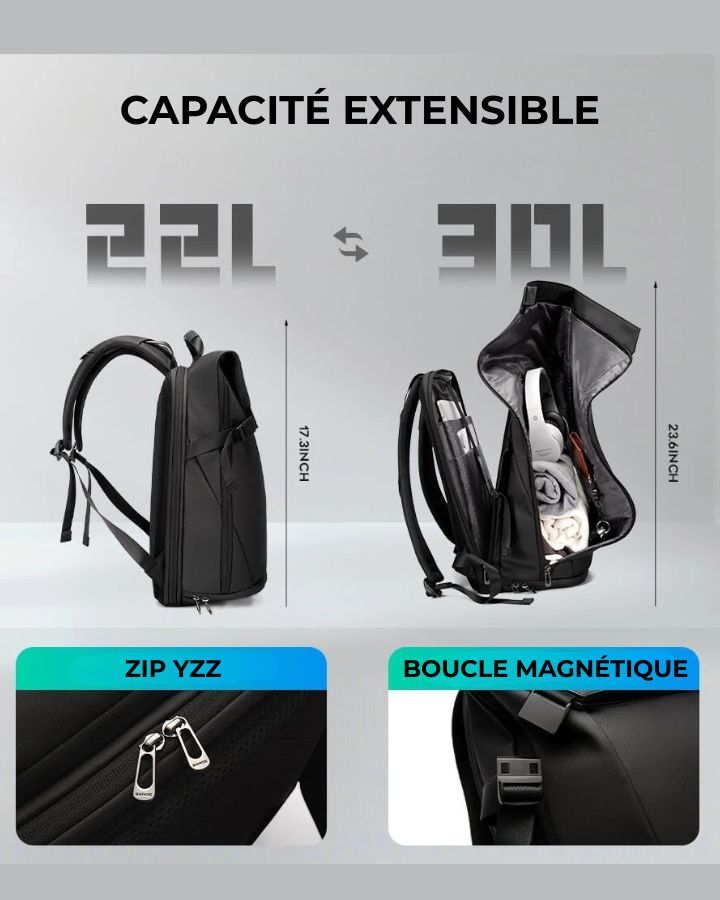 Sac à Dos à Rabat Homme, capacité de 22 litres à 30 litres extensible