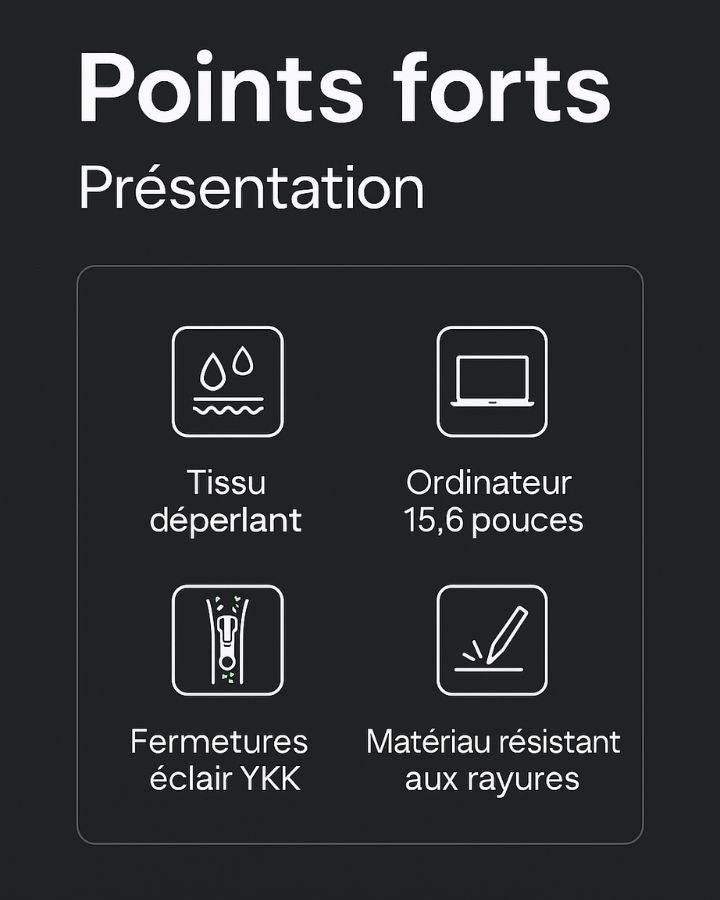 Sac à Dos à Rabat Homme, points forts : tissu déperlant, compartiment pc 15.6", fermetures YKK, matériau résistant