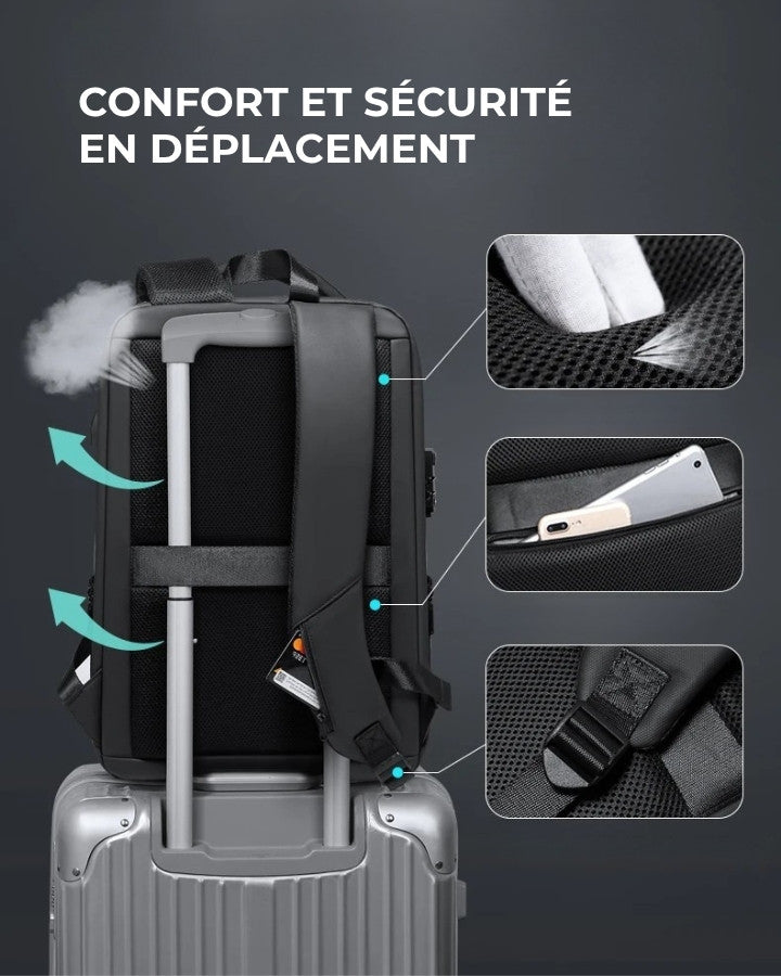 Sac à Dos Antivol pour PC 15.6" avec Port USB, avec poche secrète et bande de fixation valise