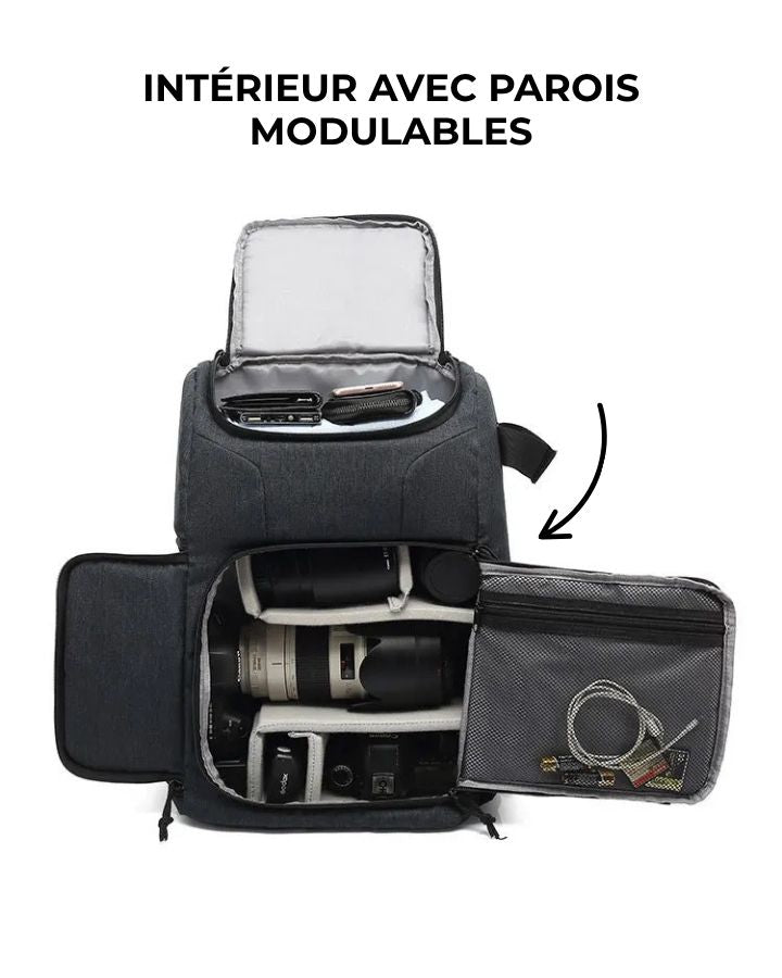 Sac à Dos Appareil Photo Voyage, intérieur avec parois modulables