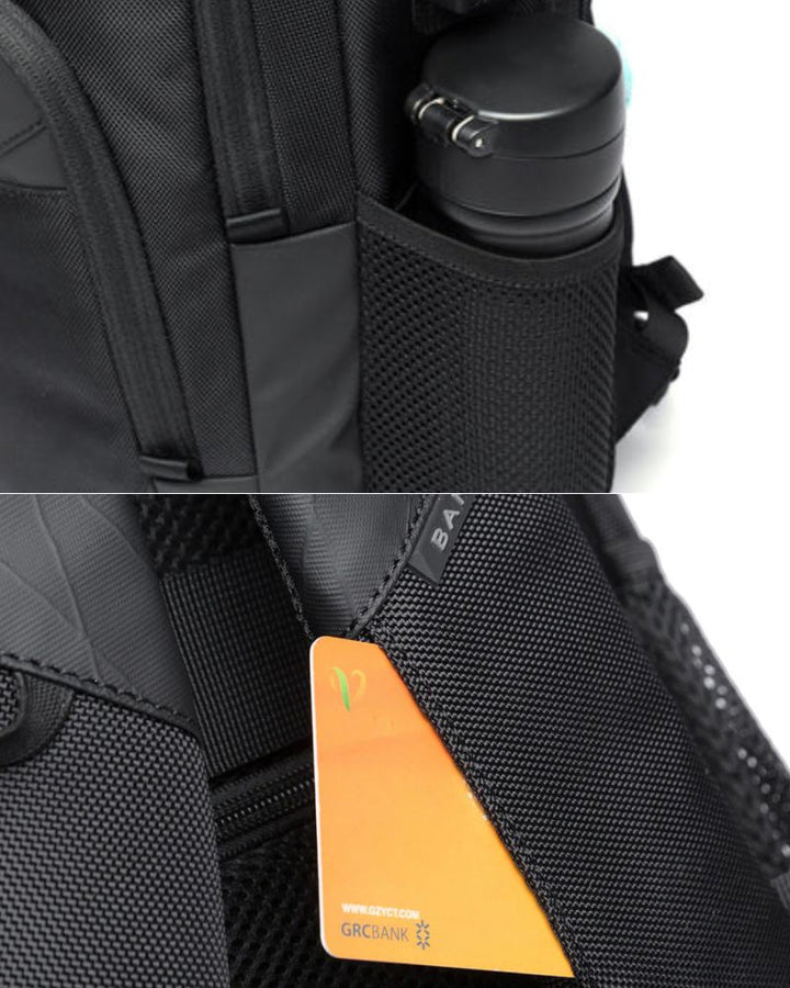 Sac à dos avec pochette ordinateur, avec compartiment à carte dans la sangle de sac à dos et poches latérales en filet mesh pour bouteilles d'eau ou gourde