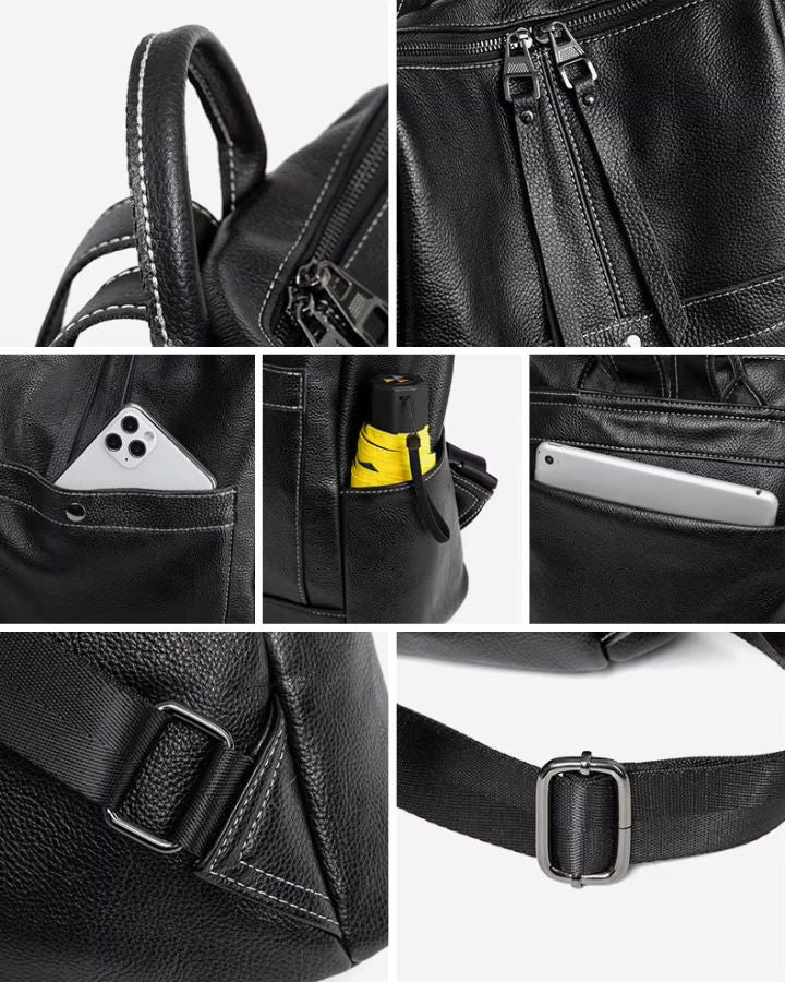 Sac à dos bandoulière cuir femme, détails et finitions soignées