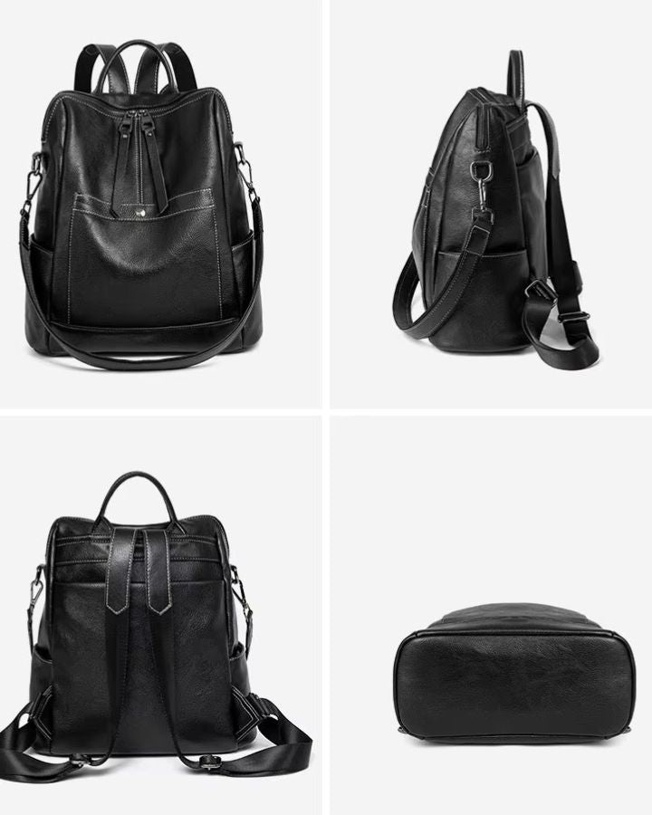 Sac à dos bandoulière cuir femme, détails 360°