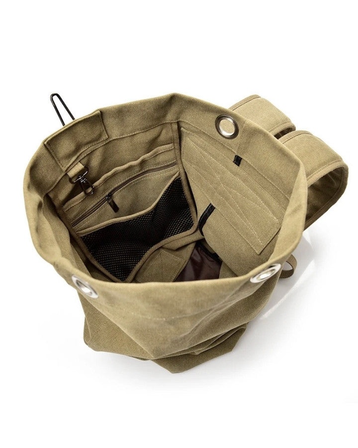 Sac à Dos Canvas Homme, grande ouverture, multiples rangements intérieurs, poche filet, zippé, etc.