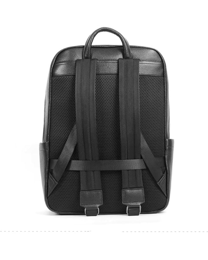 Sac à dos en cuir véritable homme, vue de dos avec une bande de fixation trolley