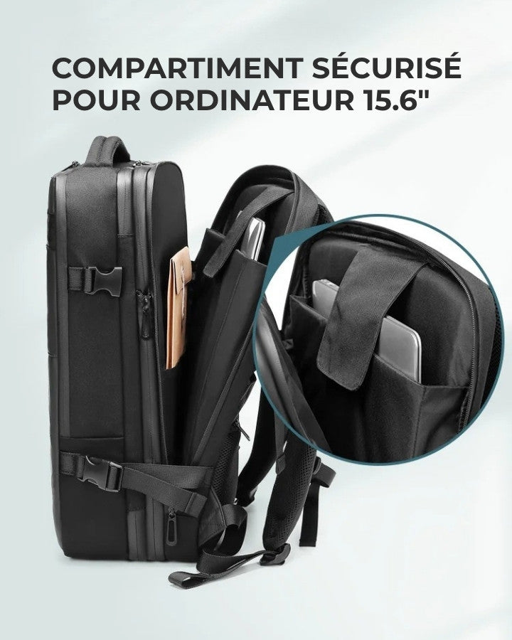 Sac à Dos de Compression Voyage Sans Aspirateur, avec compartiment sécurisé pour ordinateur jusqu'à 15.6"