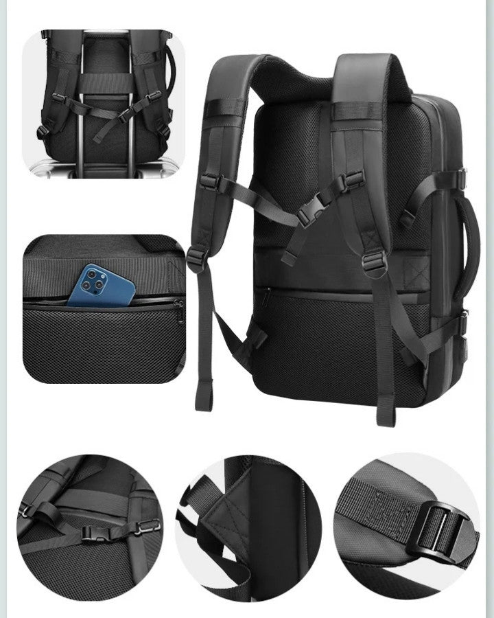 Sac à Dos de Compression Voyage Sans Aspirateur, bande fixation valise, poche secrète au dos, sangle pectorale