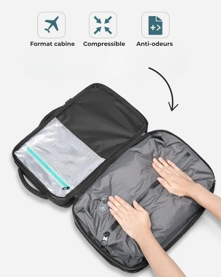 Sac à Dos de Compression Voyage Sans Aspirateur, format cabine, compressible, anti-odeurs
