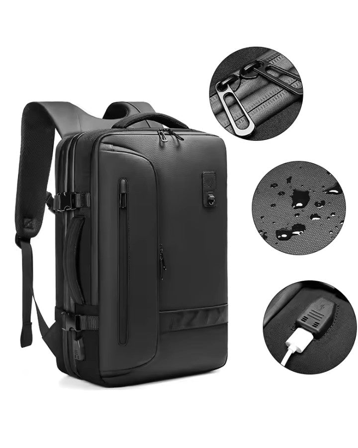 Sac à Dos de Compression Voyage Sans Aspirateur, port USB, déperlant, premium