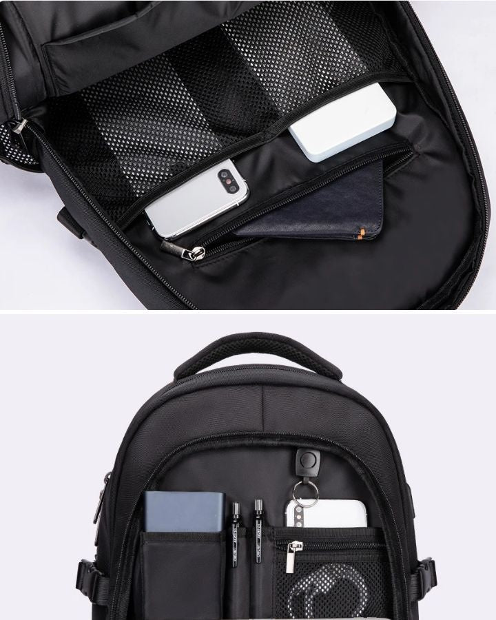 Sac à dos d'école ergonomique, poches à partitions internes et porte-clé