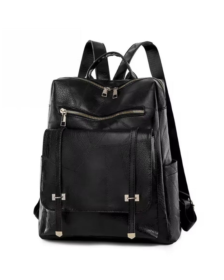 Sac à Dos en Cuir Vintage Femme, noir