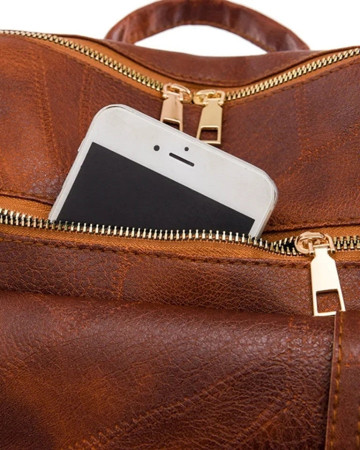 Sac à Dos en Cuir Vintage Femme, poche frontale zippée