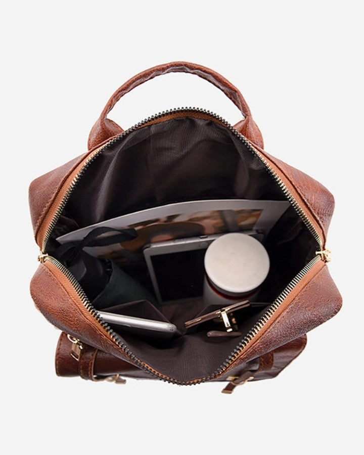 Sac à Dos en Cuir Vintage Femme, grand compartiment ouvert