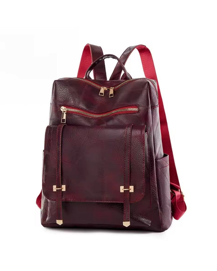 Sac à Dos en Cuir Vintage Femme, bordeaux