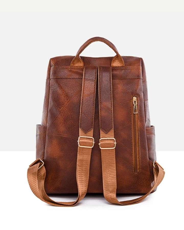 Sac à Dos en Cuir Vintage Femme, vue de dos, avec poche secrète zippée