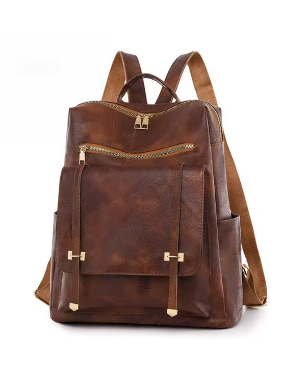 Sac à Dos en Cuir Vintage Femme, brun