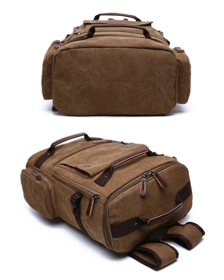 Sac à Dos en Toile Vintage, avec 3 poignées de transport en cuir