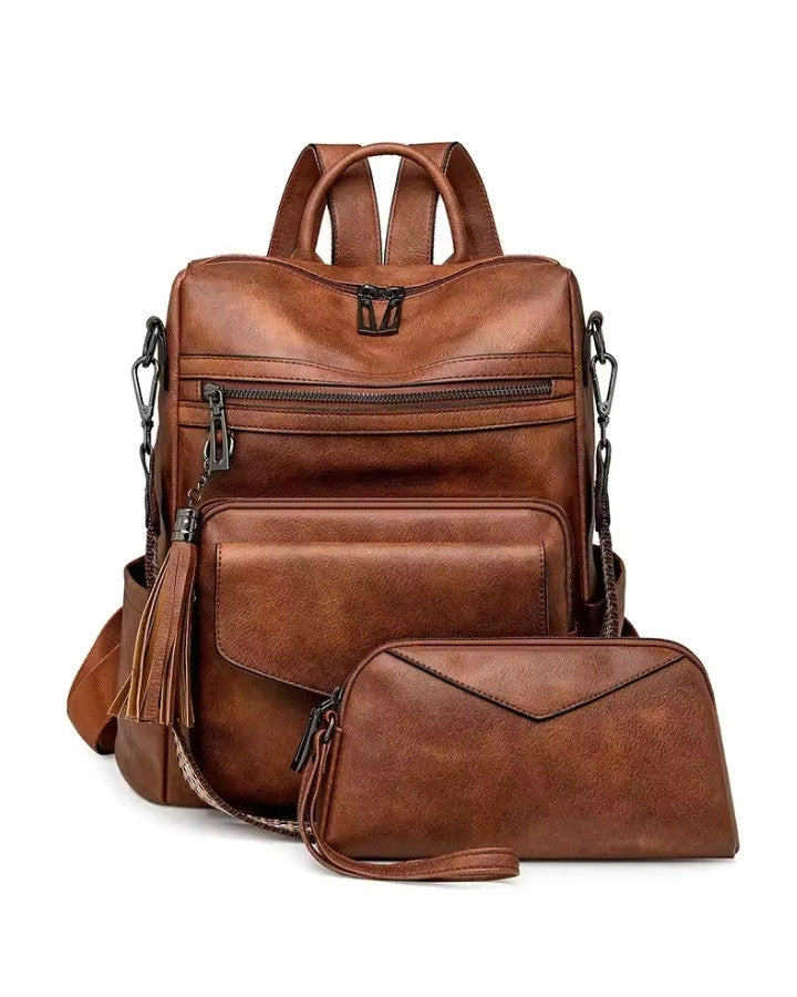 Sac à Dos et Bandoulière en Cuir, brun