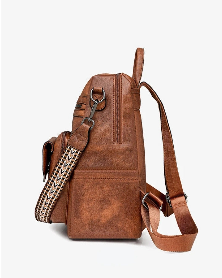 Sac à Dos et Bandoulière en Cuir, brun, vue de côté