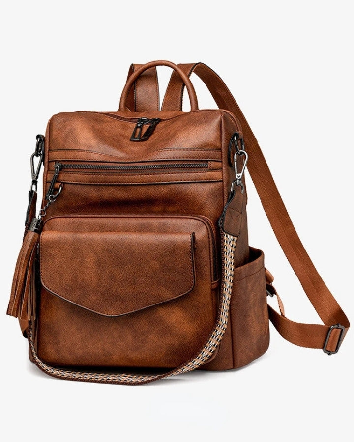 Sac à Dos et Bandoulière en Cuir, brun