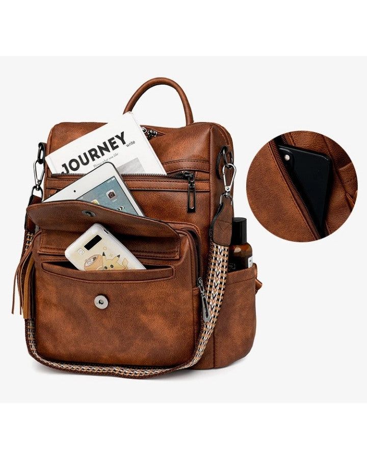 Sac à Dos et Bandoulière en Cuir, multi-compartiments zippés