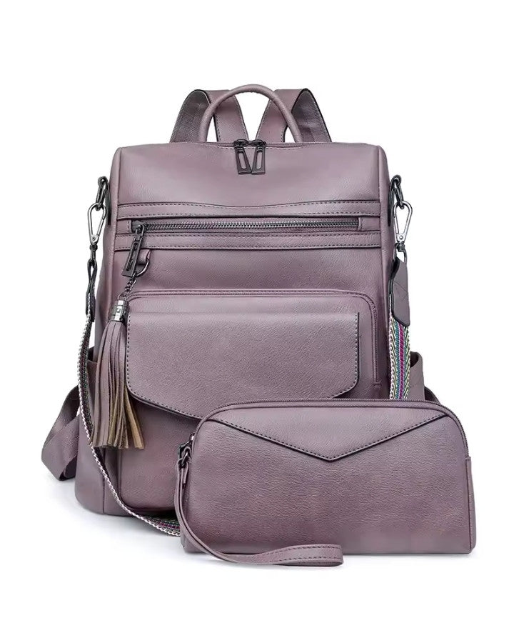 Sac à Dos et Bandoulière en Cuir, lila