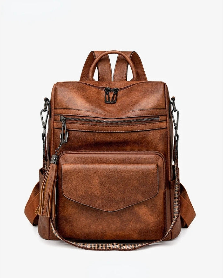 Sac à Dos et Bandoulière en Cuir, brun vue d face