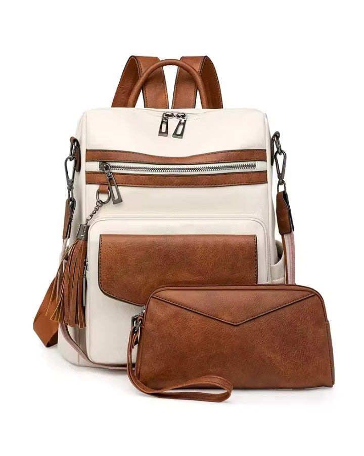 Sac à Dos et Bandoulière en Cuir, crème
