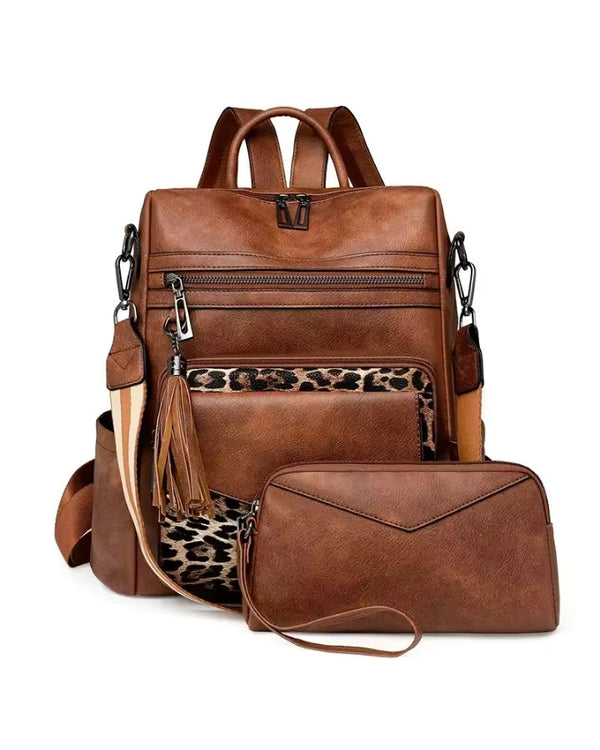 Sac à Dos et Bandoulière en Cuir, léopard