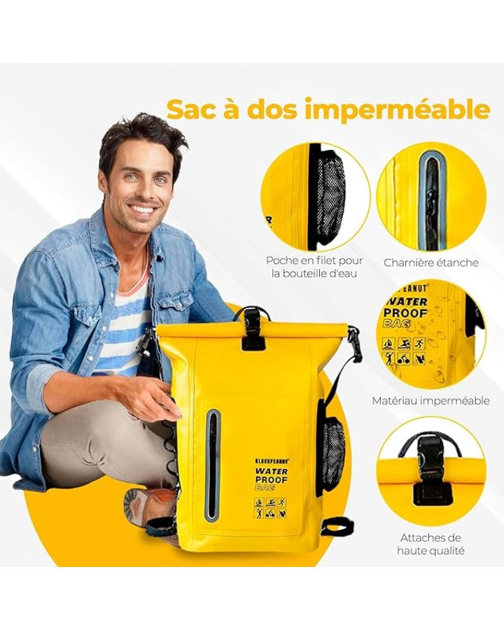 Sac à Dos Étanche pour Nager, imperméable, avec roll top