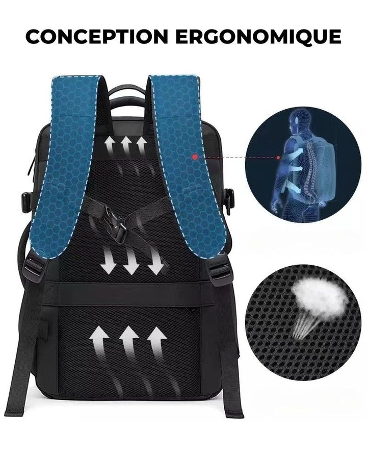 Sac à dos de voyage extensible, conception ergonomique avec dos respirant