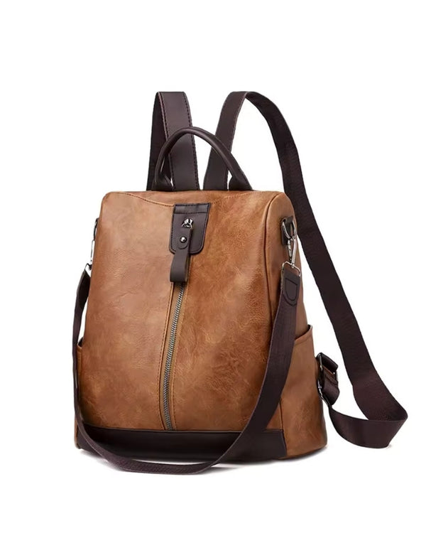 Sac à Dos Faux Cuir Femme - Style Vintage, cognac