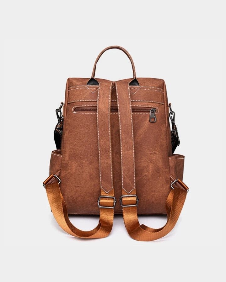 Sac à Dos Femme pour la Ville en Tissu, brun, vue de dos, avec poche secrète sécurisée