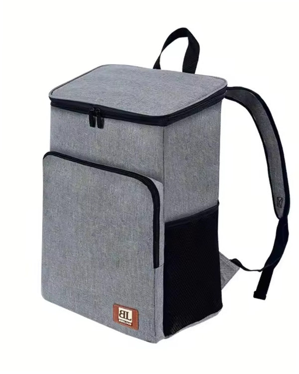 Sac à dos homme isotherme gris vide vue de profil, design moderne et minimaliste