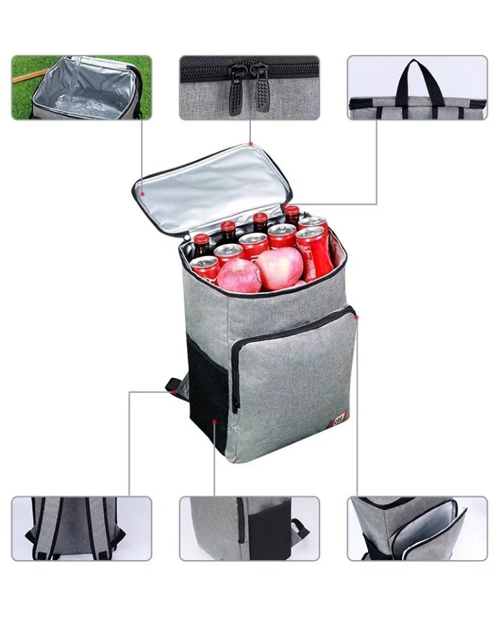 Sac à dos homme isotherme grande capacité ouvert avec boissons et fruits à l’intérieur