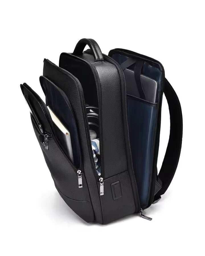 Sac à Dos Homme Similicuir Texturé, avec multiples compartiments, dont un pour un ordinateur portable 15.6"