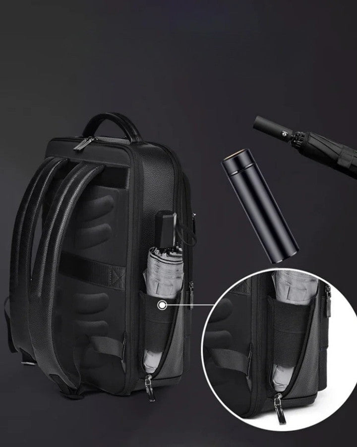 Sac à Dos Homme Similicuir Texturé, avec poches latérales pour gourde ou parapluie